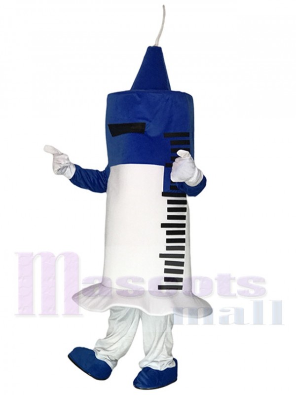 Seringue blanche et bleue pour le costume de mascotte de clinique d'hôpital