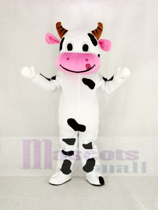 Mignonne Vache avec Rose Bouche Mascotte Costume Dessin animé