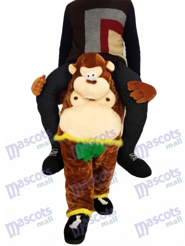 Singe Piggyback Carry Me Ride Singe brun avec costume de mascotte feuilles vertes