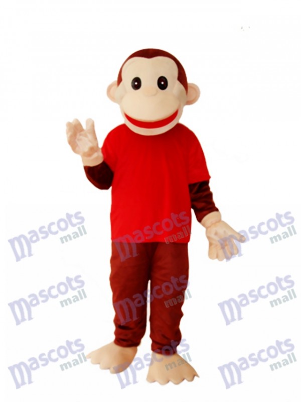 Singe heureux en chemise rouge Mascotte Costume adulte Animal