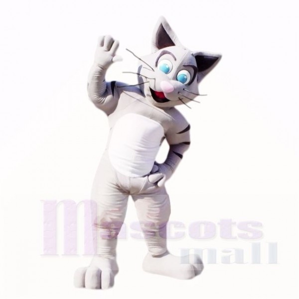 Amical gris Chat Costumes De Mascotte Dessin animé
