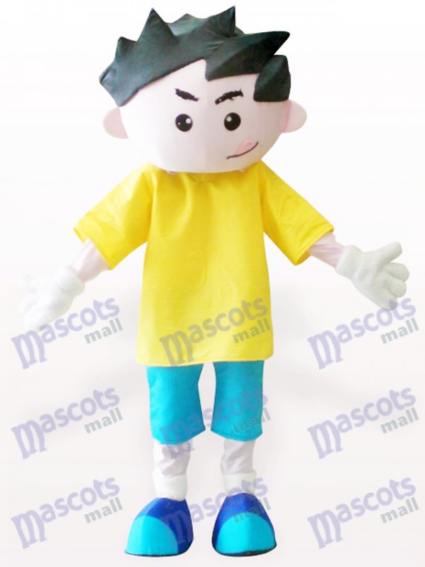 Costume de mascotte adulte de dessin animé garçon jaune vêtements