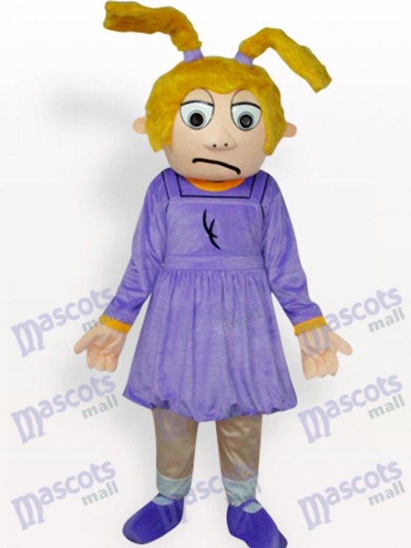 Costume de mascotte adulte pourpre de bande dessinée de fille triste