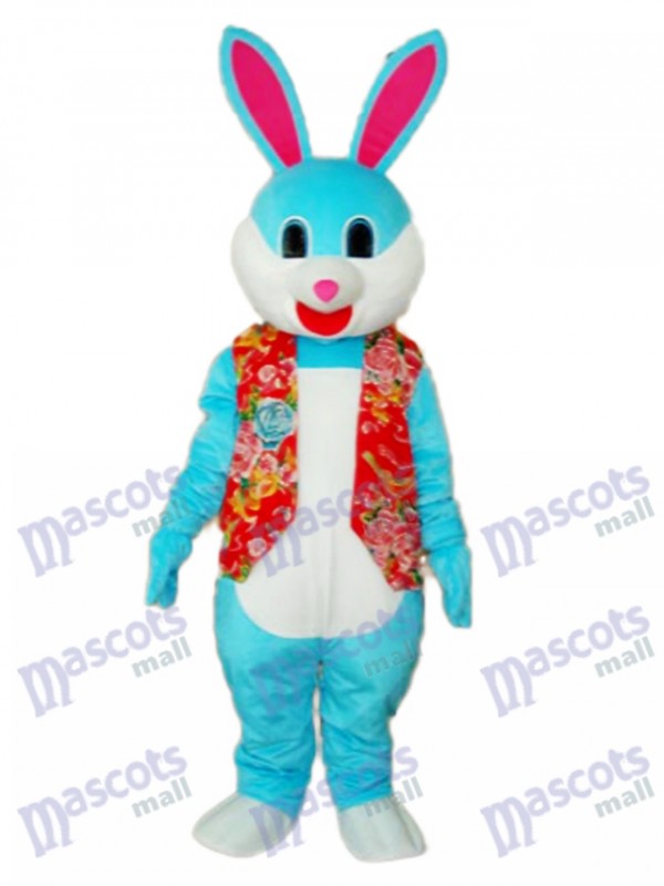 Lapin bleu de Pâques en veste rouge mascotte Costume adulte Animal