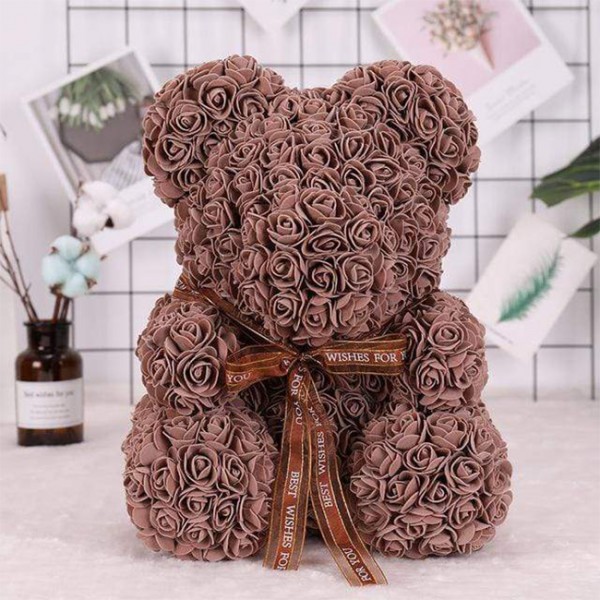Rose brune Ours en peluche Fleur Ours Meilleur cadeau pour la fête des mères, la Saint-Valentin, les anniversaires, les mariages et les anniversaires