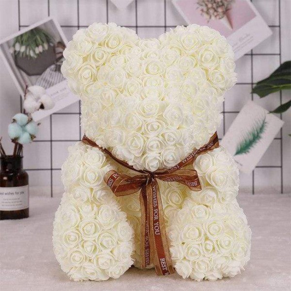 Rose Beige Ours en peluche Fleur Ours Meilleur cadeau pour la fête des mères, la Saint-Valentin, les anniversaires, les mariages et les anniversaires