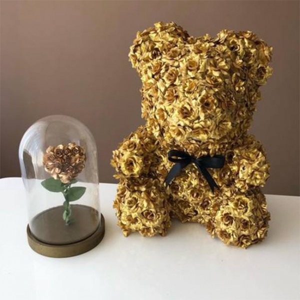 Rose d'or Ours en peluche Fleur Ours Meilleur cadeau pour la fête des mères, la Saint-Valentin, les anniversaires, les mariages et les anniversaires