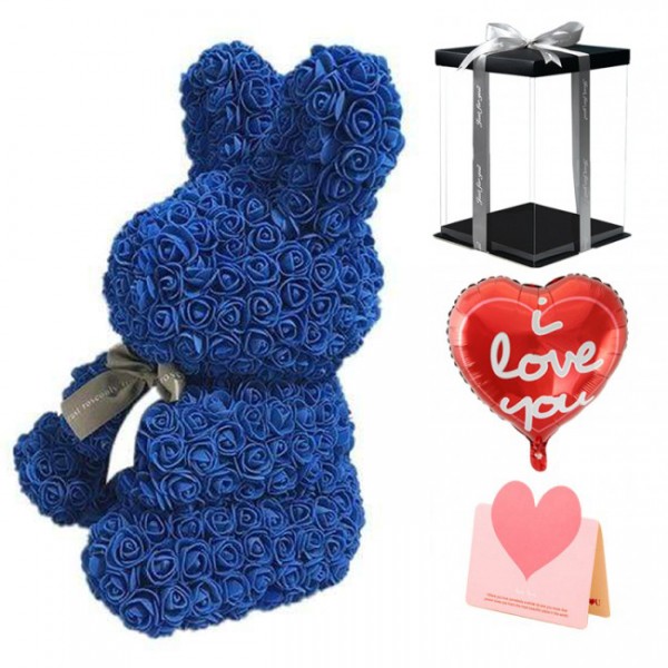 Bleu Lapin Rose Fleur Lapin Meilleur cadeau pour la fête des mères, la Saint-Valentin, les anniversaires, les mariages et les anniversaires