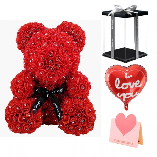 diamant rouge Ours en peluche rose Fleur Ours Meilleur cadeau pour la fête des mères, la Saint-Valentin, les anniversaires, les mariages et les anniversaires