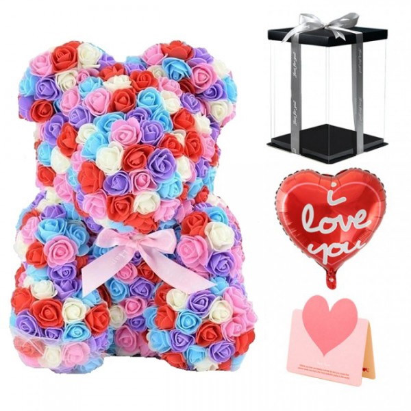 Nouveau style Ours en peluche rose Fleur Ours Multicolore #1 Meilleur cadeau pour la fête des mères, la Saint-Valentin, les anniversaires, les mariages et les anniversaires