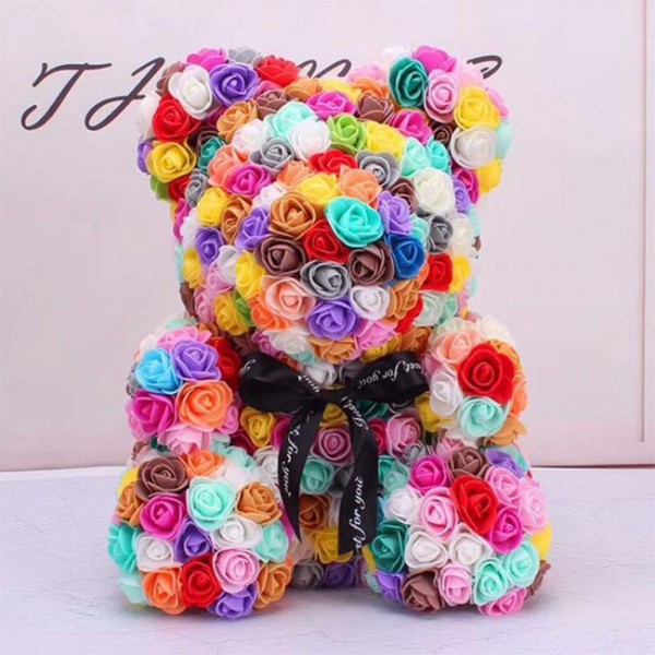 Nouveau style Ours en peluche rose Fleur Ours Multicolore #2 Meilleur cadeau pour la fête des mères, la Saint-Valentin, les anniversaires, les mariages et les anniversaires