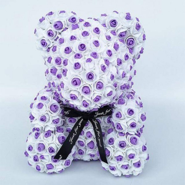 Nouveau style Mauve Ours en peluche rose Fleur Ours Meilleur cadeau pour la fête des mères, la Saint-Valentin, les anniversaires, les mariages et les anniversaires