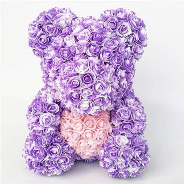 Nouveau style Mauve Ours en peluche rose Fleur Ours avec Coeur rose Meilleur cadeau pour la fête des mères, la Saint-Valentin, les anniversaires, les mariages et les anniversaires