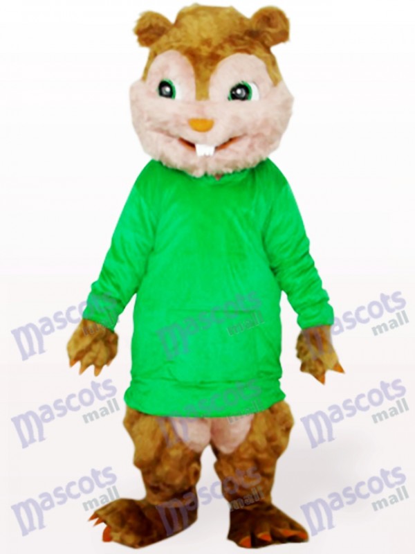 Écureuil vert avec de longs cheveux et des dents courtes Costume de mascotte adulte animaux