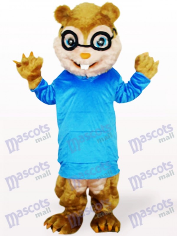 Écureuil bleu avec de longs cheveux et des dents courtes Costume de mascotte adulte animaux