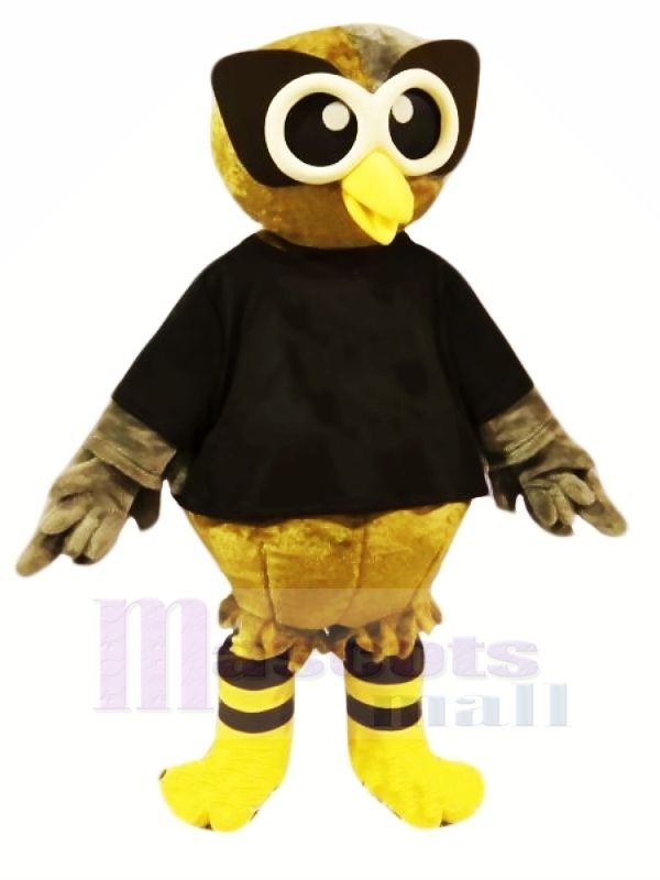 marron Hibou avec Noir T-shirt Mascotte Les costumes Dessin animé
