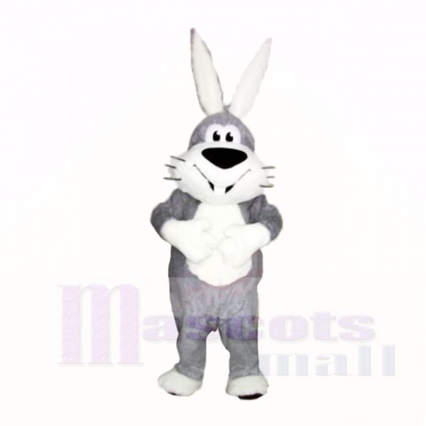Souriant Gris et blanc lapin Costumes De Mascotte Dessin animé