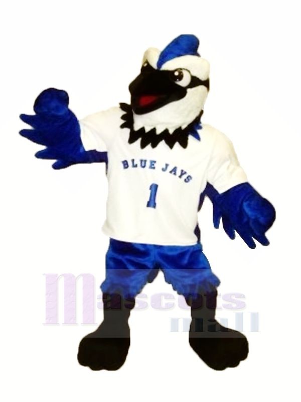 Bleu Geai avec blanc T-shirt Mascotte Les costumes