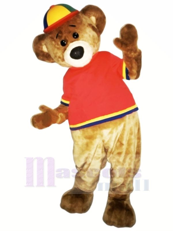 marron Ours dans rouge Mascotte Les costumes Dessin animé