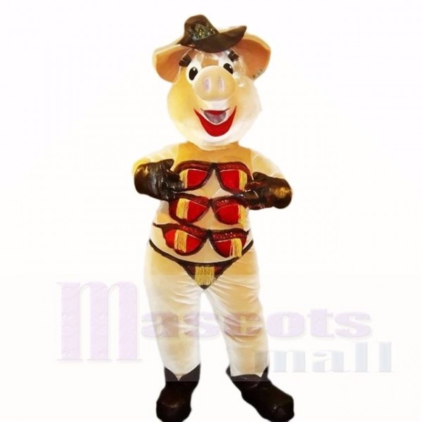 Stripper Pig avec un chapeau brun et des costumes de mascotte