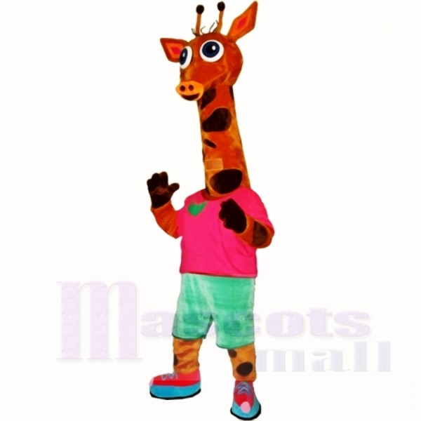 sport Poids léger Girafe avec rouge Chemise Costumes De Mascotte Dessin animé