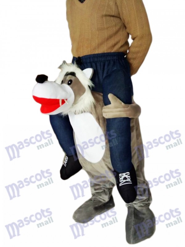 Costume de mascotte de loup gris de Carry Me Ride de Piggyback