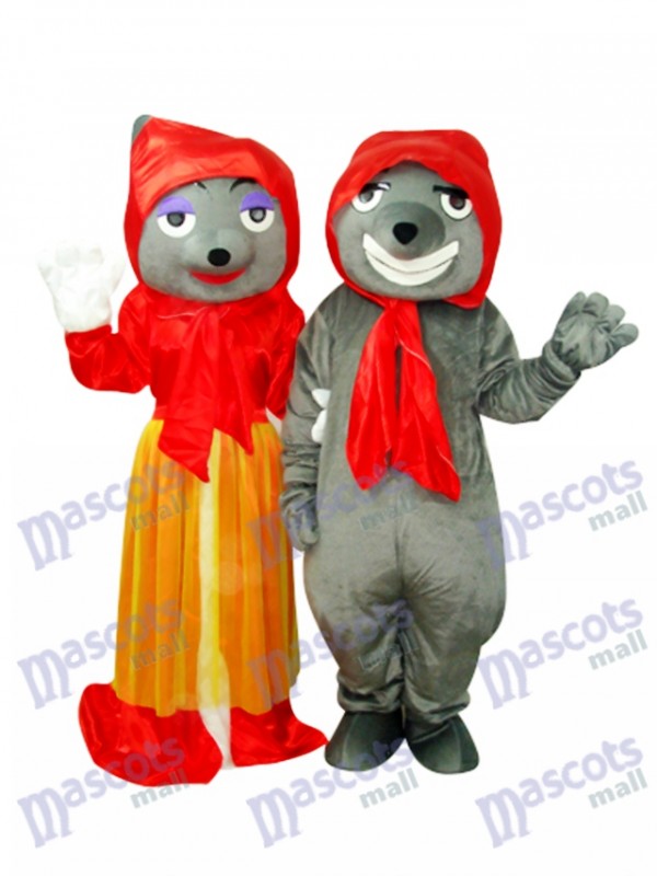 Gris mauvais Loup et Rouge Mal Loup Mascotte Costume Animal